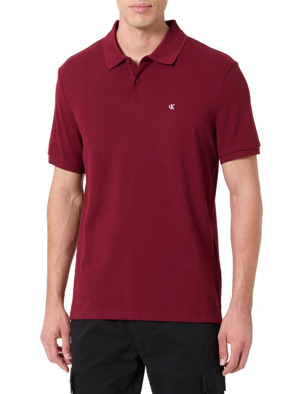 Calvin Klein Men’s Short Sleeve Monogram Pique Cotton Polo Shirt, Red (Renaissance Red), S