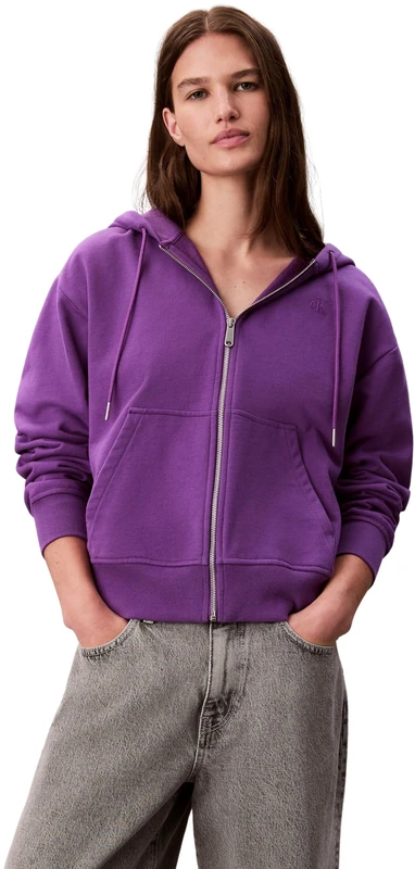 Calvin Klein Women's Archive Logo French Terry Hoodie with Zip, Purple (Smokey Shadow), M
