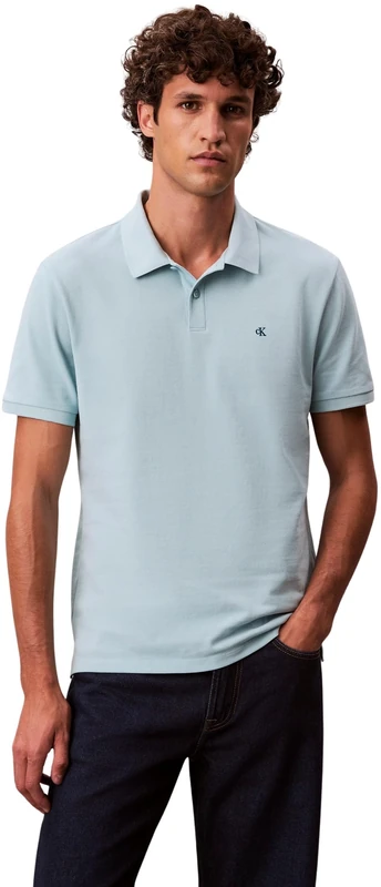 Calvin Klein Men’s Short Sleeve Monogram Pique Cotton Polo Shirt, Blue (Stratosphere), XS