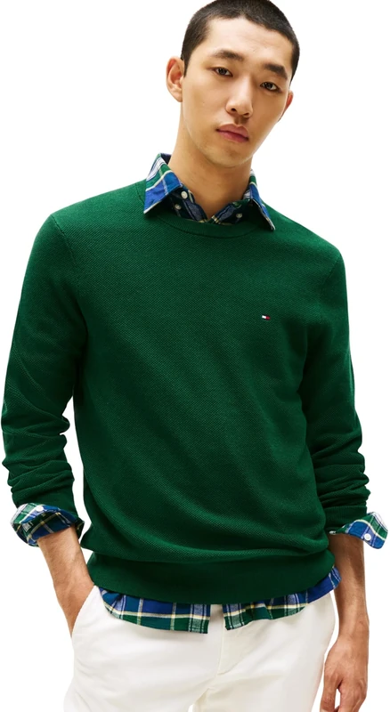 Tommy Hilfiger Men’s Regular Fit Essential Structure Crew Neck Jumper, Green (Ornamental Green Heather), XXL