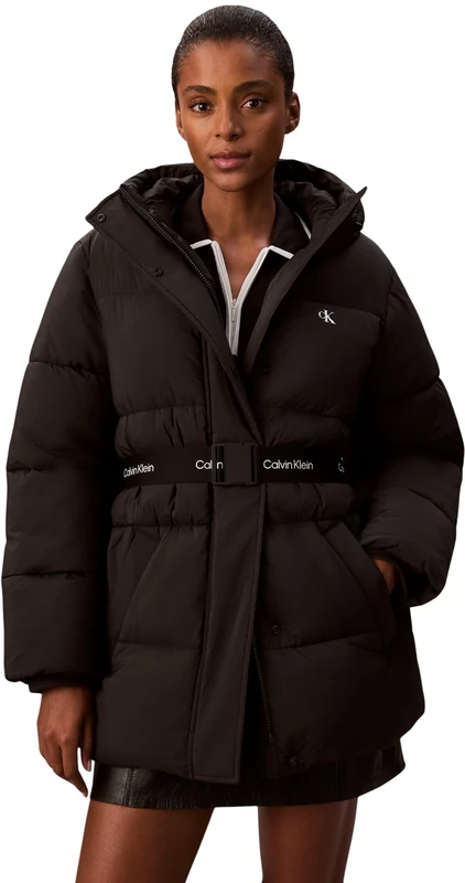 Calvin Klein Women’s Belted Mid Weight Puffer Jacket, Black (Black), XXL