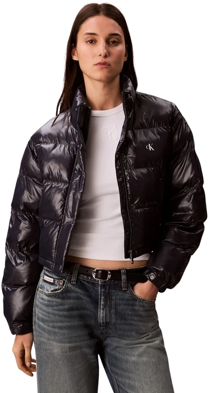 Calvin Klein Women’s Shine Cropped Puffer Jacket, Blue (Inkwell), S