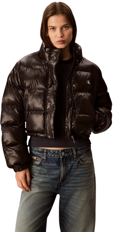Calvin Klein Women’s Shine Cropped Puffer Jacket, Black (Black), XL
