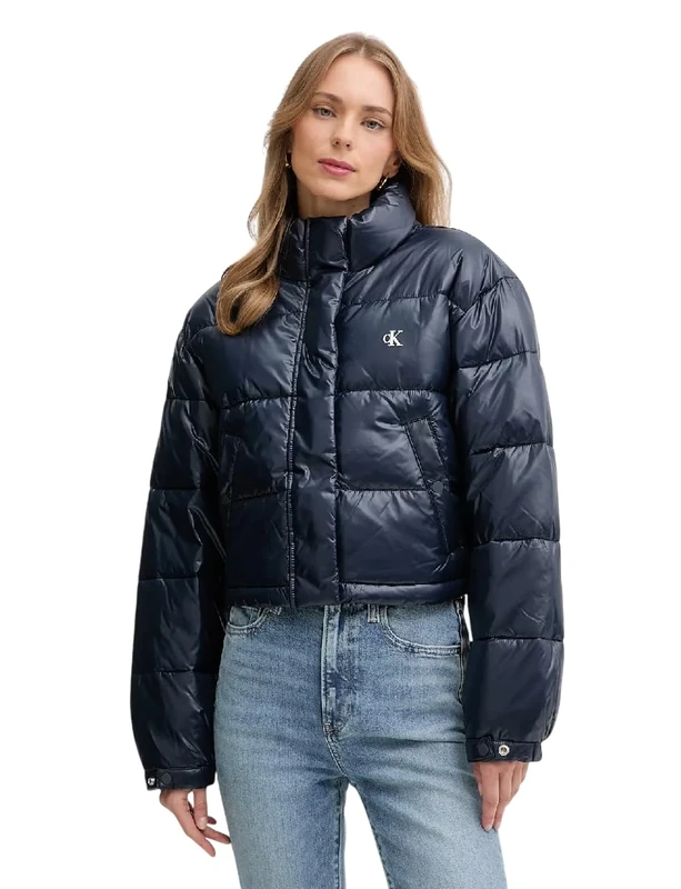 Calvin Klein Women’s Shine Cropped Puffer Jacket, Black (Black), S