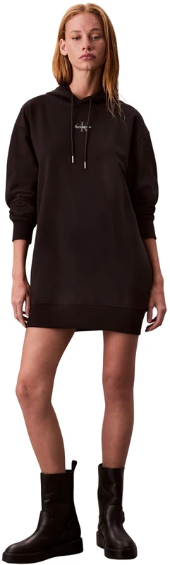 Calvin Klein Women's Premium Terry Longline Hoodie, Black (Black), XS