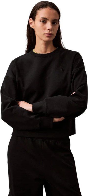 Calvin Klein Women's Archive Logo French Terry Crew Neck Sweatshirt, Black (Black), S