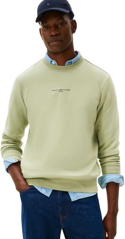 Tommy Hilfiger Men’s Tipped Round Neck Sweatshirt, Green (Earth Sage), XS