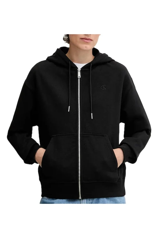 Calvin Klein Women's Archive Logo French Terry Zipped Hoodie, Black (Black), L