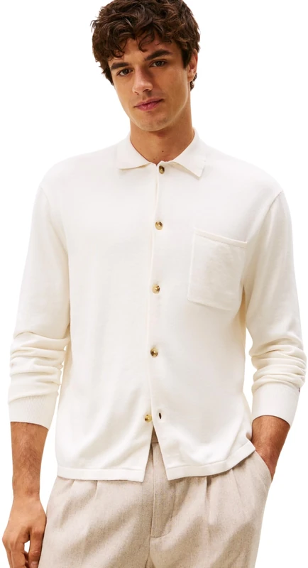 Tommy Hilfiger Men's Essential Cotton Overshirt, Off-White (Ivory Petal), XS