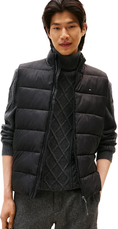 Tommy Hilfiger Men’s Mid Weight Gilet with Stand Collar, Black (Black), S
