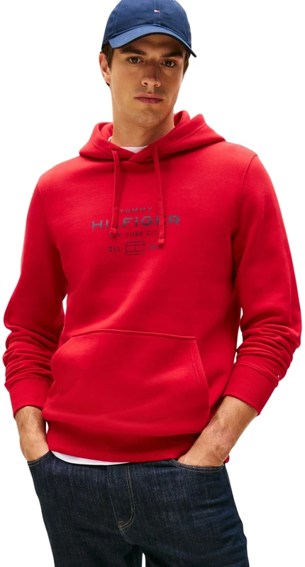 Tommy Hilfiger Men’s Oval Graphic Hoodie with Logo, Red (Medium Red), XL