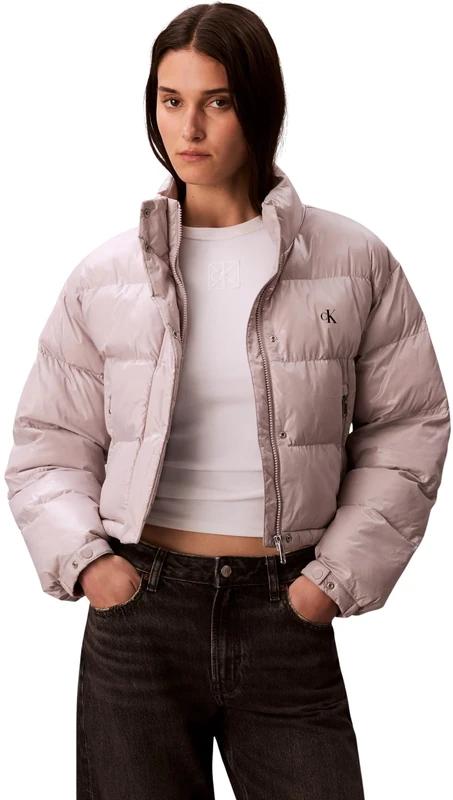 Calvin Klein Women’s Shine Cropped Puffer Jacket, Grey (Gull Gray), XL