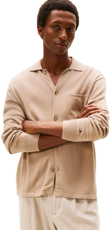 Tommy Hilfiger Men's Essential Cotton Overshirt, Beige (Coastal Taupe), XXL