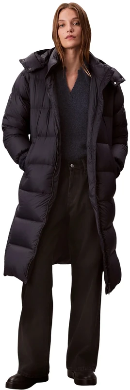 Calvin Klein Women’s Essential Mid Weight Long Puffer Jacket with Hood, Blue (Inkwell), M