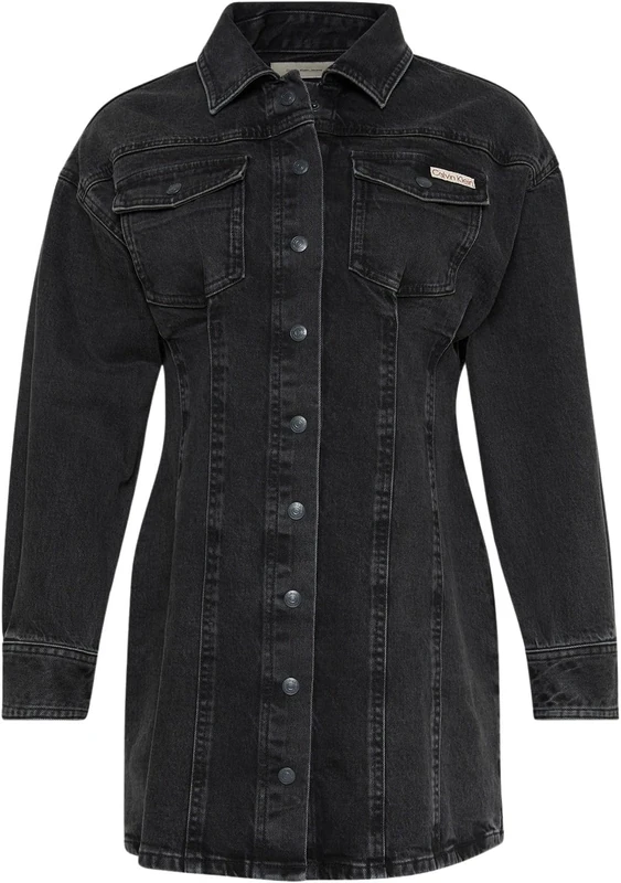 Calvin Klein Women's Essential Long Sleeve Mini Denim Dress, Black (Ck Essential Black), M