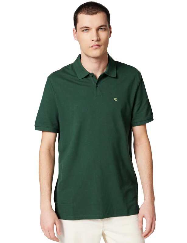 Calvin Klein Men’s Short Sleeve Monogram Pique Cotton Polo Shirt, Green (Sycamore), M