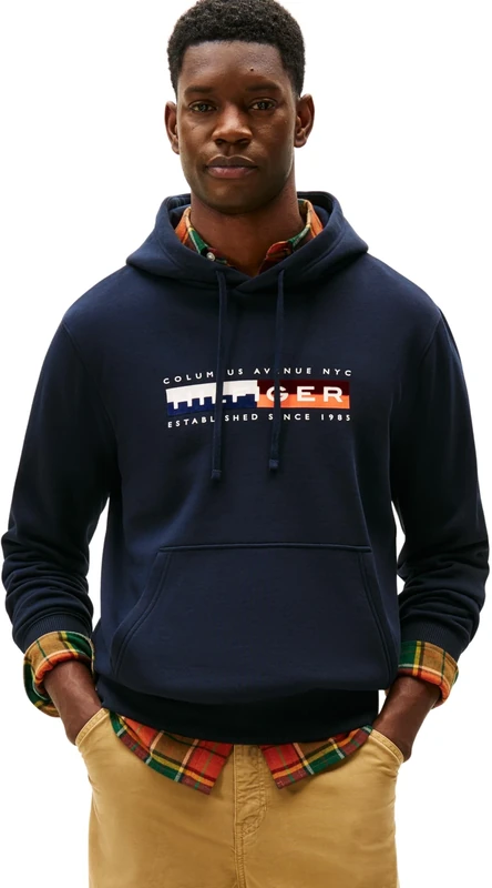 Tommy Hilfiger Men’s Colour Block Graphic Hoodie with Logo, Blue (Desert Sky), XXL
