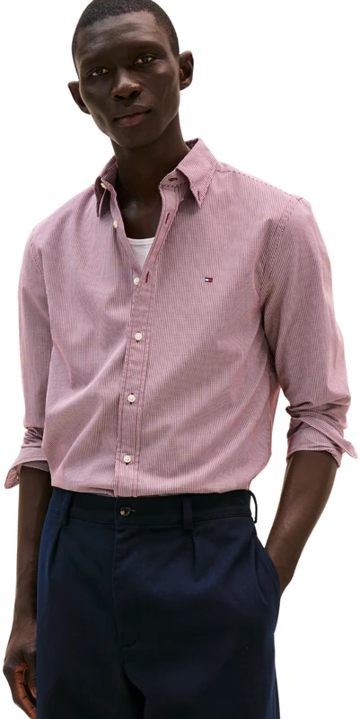 Tommy Hilfiger Men’s Flex Poplin Micro Gingham Regular Fit Shirt, Red (Deep Rouge/Check), XXL