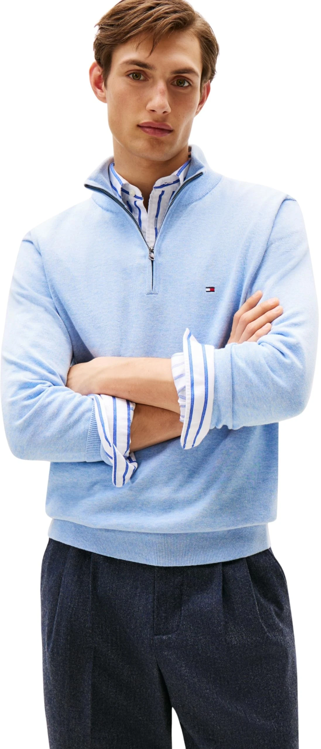 Tommy Hilfiger Men’s Essential Cotton Half Zip Jumper, Blue (Vessel Blue Heather), S