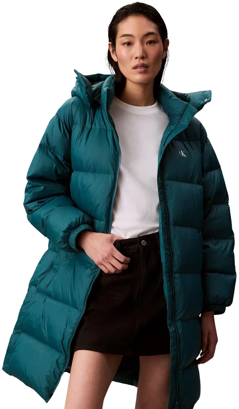 Calvin Klein Jeans Women's ESSENTIAL MIDWEIGHT LONG PUFFER LV047D502G Coats, Green (Maya Blue), XXS