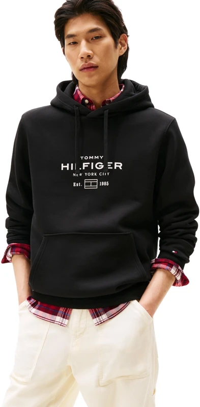 Tommy Hilfiger Men’s Oval Graphic Hoodie with Logo, Black (Black), XS