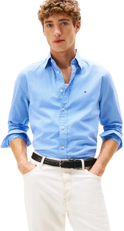 Tommy Hilfiger Men’s Flex Poplin Micro Gingham Regular Fit Shirt, Blue (Sweet Blue/Check), XXL