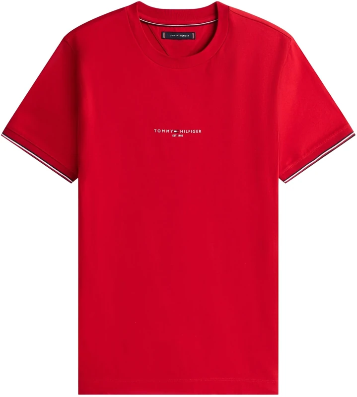 Tommy Hilfiger Men’s Short Sleeve Round Neck Logo Tipped T-Shirt, Red (Medium Red), 3XL
