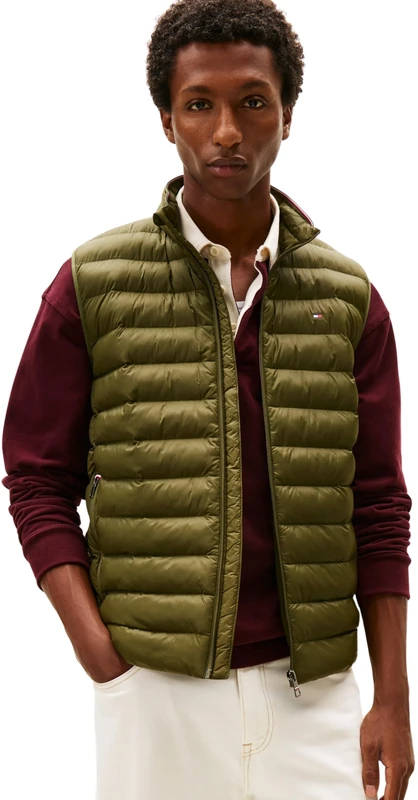 Tommy Hilfiger Men’s Stand Collar Recycled Packaway Gilet, Green (Huntsman Green), XXXL