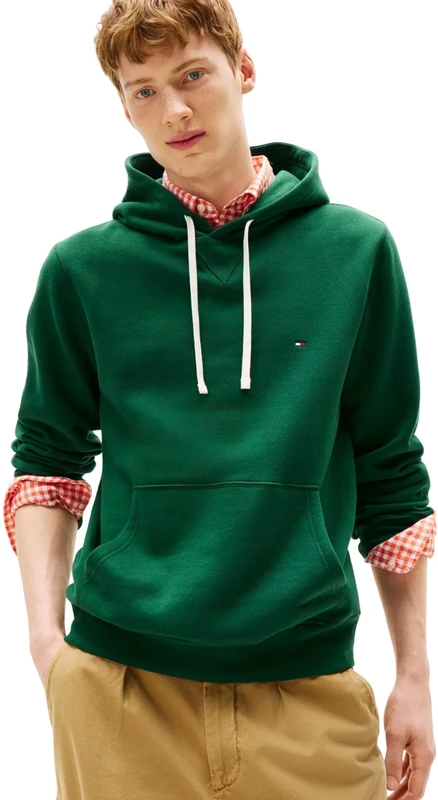 Tommy Hilfiger Men’s Seasonal Fleece Hoodie with Kangaroo Pocket, Green (Ornamental Green), S
