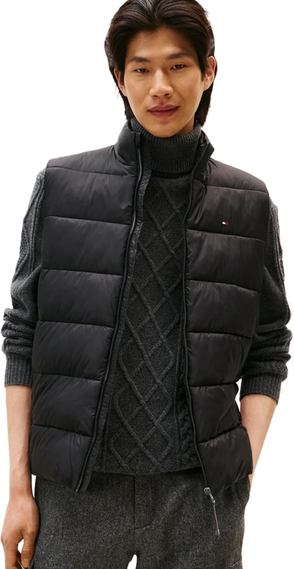 Tommy Hilfiger Men’s Mid Weight Gilet with Stand Collar, Black (Black), XXL