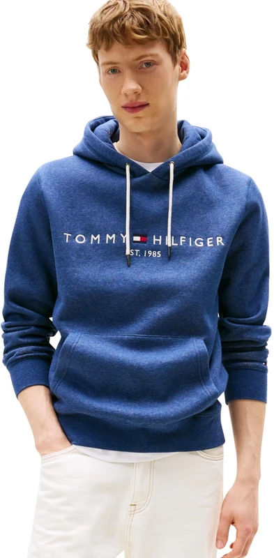 Tommy Hilfiger Men’s Tommy Logo Hoodie, Blue (Aegean Sea Heather), XL