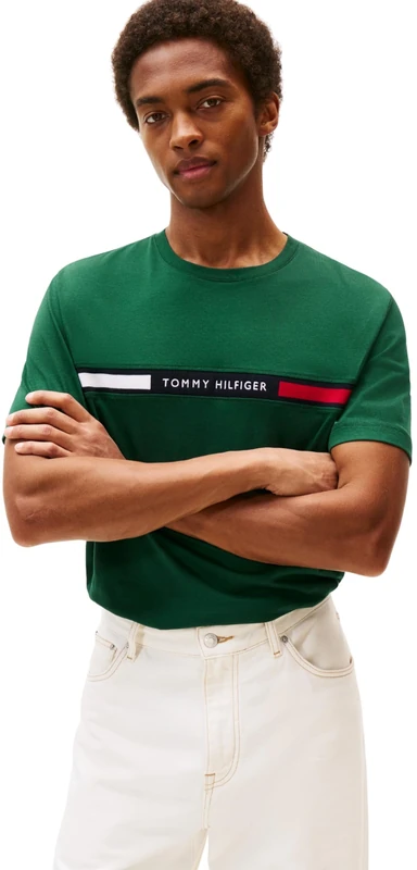Tommy Hilfiger Men’s Short Sleeve Round Neck T-Shirt, Green (Ornamental Green), M