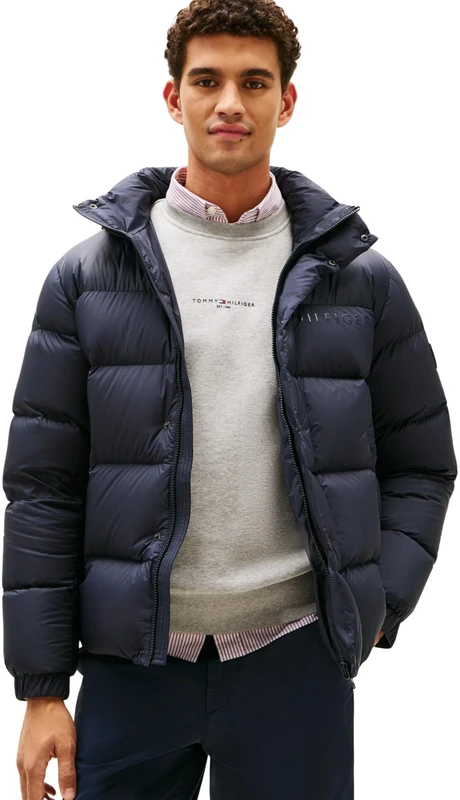 Tommy Hilfiger Men’s Mix Down Puffer Jacket with Hood, Blue (Desert Sky), L