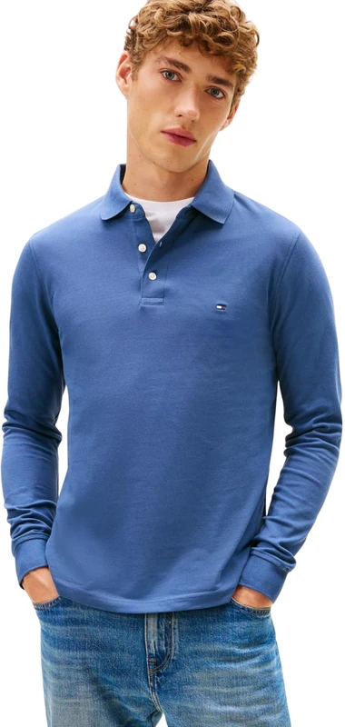 Tommy Hilfiger Men’s Slim Basic Long Sleeve Polo Shirt, Blue (Aegean Sea), XS