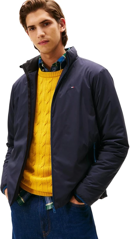 Tommy Hilfiger Men's Lightweight Windbreaker with Stand Collar, Blue (Desert Sky), S