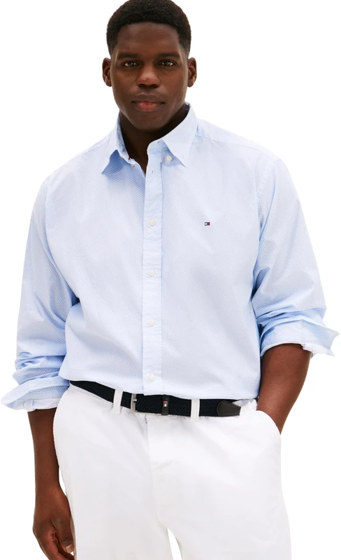 Tommy Hilfiger Men’s Bt Flex Poplin Micro Regular Fit Shirt, Blue (Blue Spell/Allover), 2XL