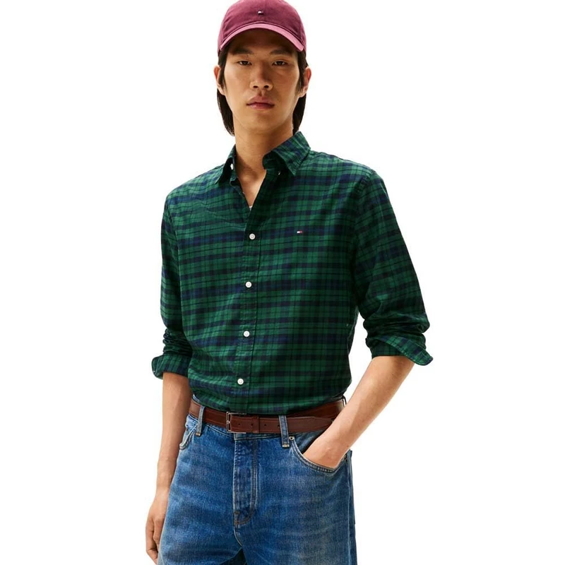 Tommy Hilfiger Men's Mercerized Blackwatch RF Shirt MW0MW41493 L/S Shirt, Blue, S - Image 1