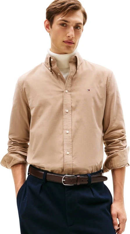 Tommy Hilfiger Men’s Solid Corduroy Regular Fit Shirt, Beige (Coastal Taupe), L