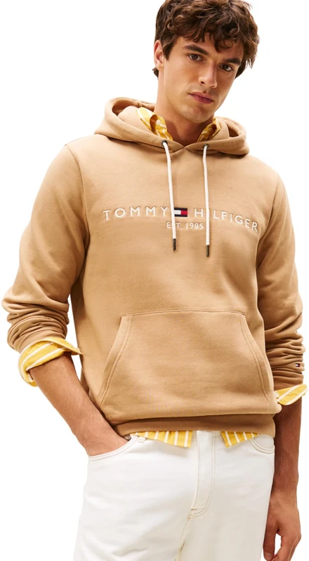 Tommy Hilfiger Men’s Tommy Logo Hoodie, Beige (Timeless Camel), M
