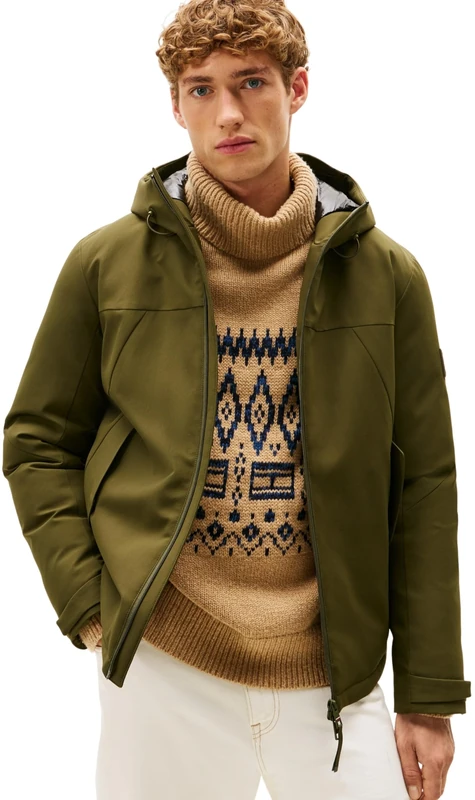 Tommy Hilfiger Men's Short Tech Hooded Water Repellent Windbreaker, Green (Huntsman Green), M