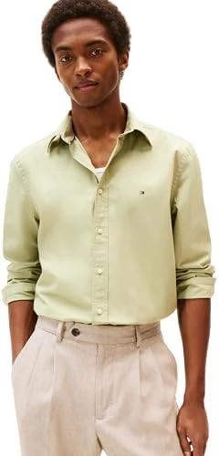 Tommy Hilfiger Men’s Flex Poplin Solid Regular Fit Shirt, Green (Earth Sage), S