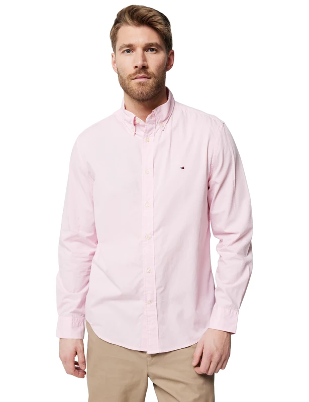 Tommy Hilfiger Men's Flex POPLIN Micro Gingham Shirt MW0MW40457 L/S Shirt, Pink, S