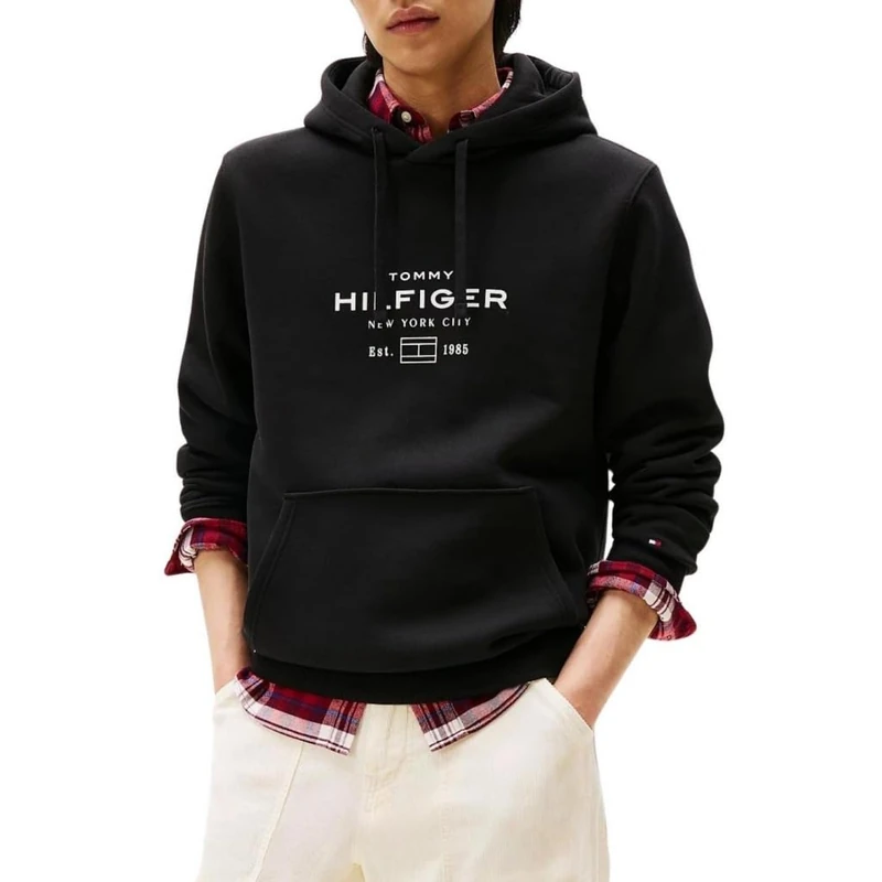 Tommy Hilfiger Men’s Oval Graphic Hoodie with Logo, Black (Black), XL