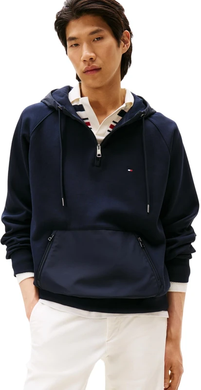 Tommy Hilfiger Men's Mix Media Quarter Zip Hoodie - Blue XS