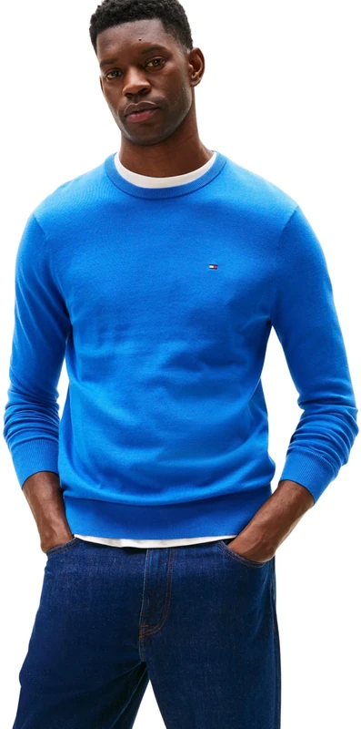 Tommy Hilfiger Men’s Essential Cotton Round Neck Jumper, Blue (Blue Orbit), XXL