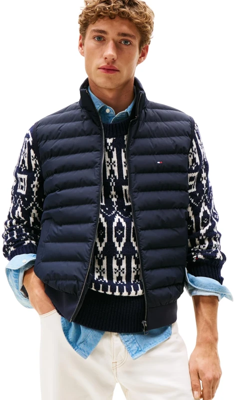 Tommy Hilfiger Men’s Mix Media Gilet with Stand Collar, Blue (Desert Sky), XXL