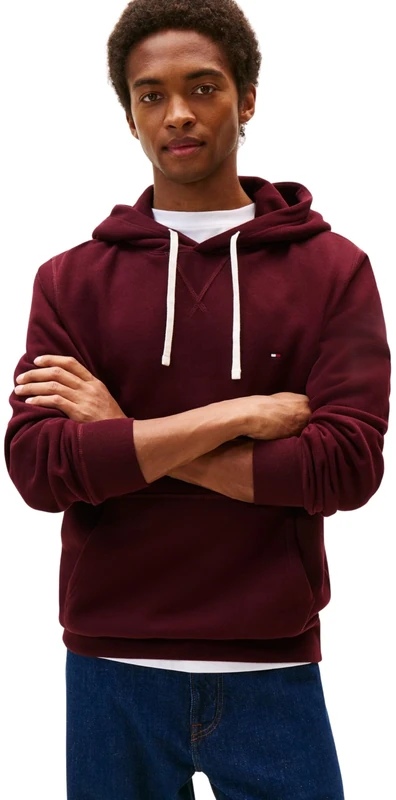 Tommy Hilfiger Men’s Seasonal Fleece Hoodie with Kangaroo Pocket, Red (Deep Burgundy), XL