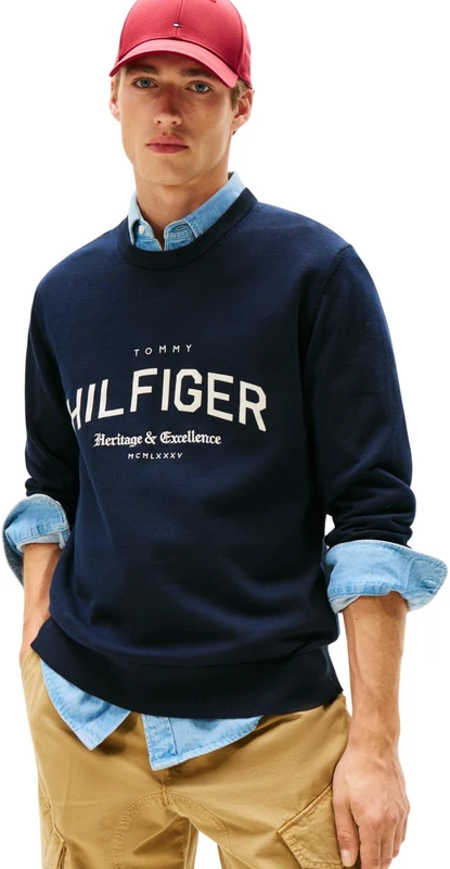 Tommy Hilfiger Men’s Brand Identity Round Neck Sweatshirt, Blue (Desert Sky), M