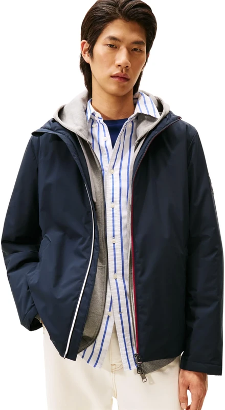 Tommy Hilfiger Men’s Lightweight Hooded Windbreaker, Blue (Desert Sky), XL