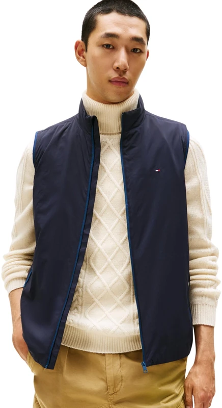 Tommy Hilfiger Men’s Lightweight Gilet with Stand Collar, Blue (Desert Sky), S